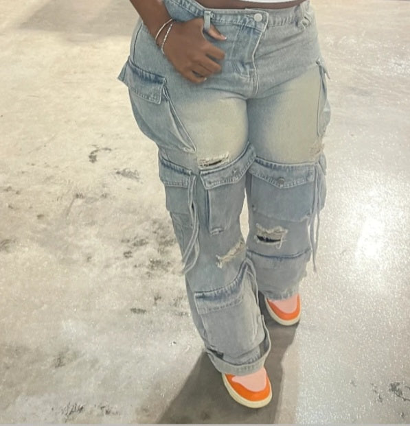 Denim Cargo Pants